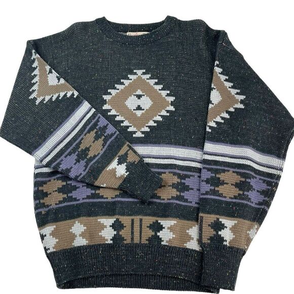 Vintage Bonjour International Y2K Grandpa Pullover Sweater L Aztec Boho Western - Picture 1 of 10